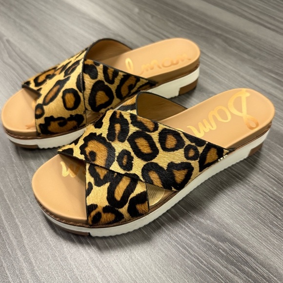 Sam Edelman Shoes - Sam Edelman Audrea Slide Sandals Women's Size 6 Lamb Fur Shoes Leopard Print